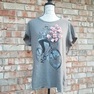 Old Navy XL Gray Bicycle Flower Detail Blouse